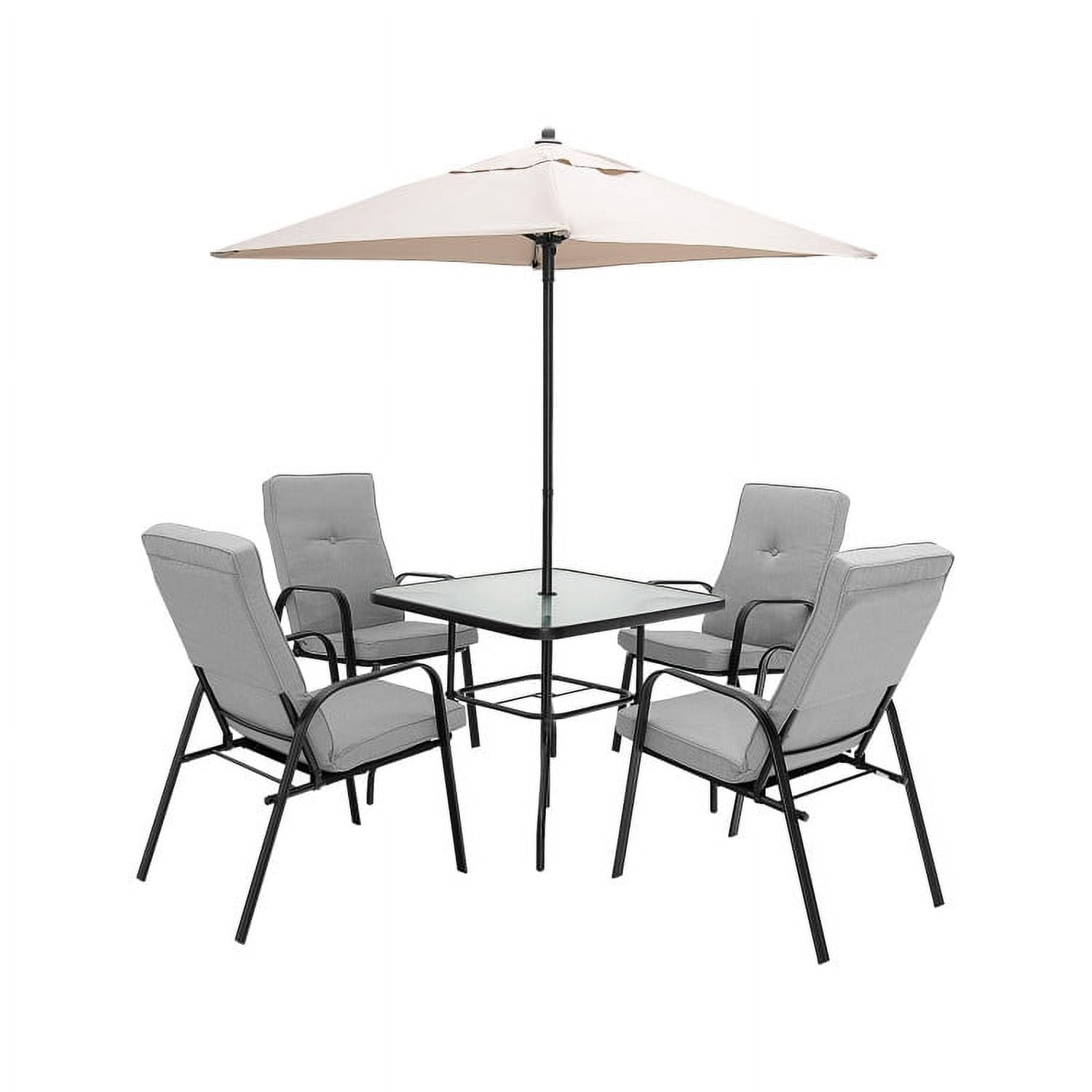 Topcobe 6 Pieces Patio Dining Set with Umbrella and Stackable Cushioned Chairs, Outdoor Deck Furniture