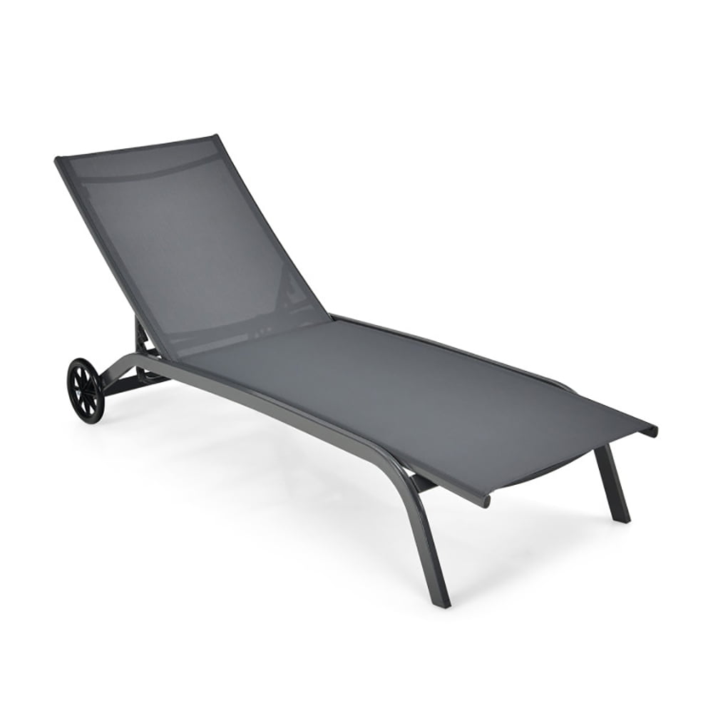 Topcobe 6-Poisition Adjustable Outdoor Chaise Recliner with Wheels, Pool Deck Furniture, Gray