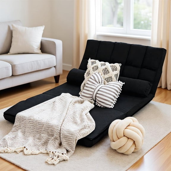 Topcobe 6-Position Foldable Floor Sofa Bed with Detachable Cloth Cover, Double Sofa Bed for Living Room Bedroom Balcony, Folding Sleeper Sofa Chair Bed, Black