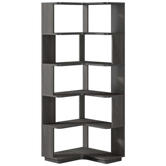 Topcobe 6-Tier Corner Bookshelf, 64.96" Corner Bookcase with Anti-Drop Panel, Indoor Furniture, Modern Furniture for Living Room, Dark Gray