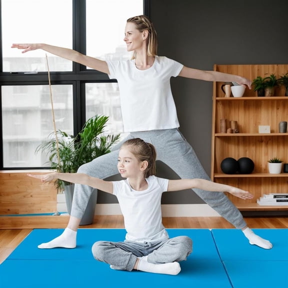 Topcobe 6 x 2 FT Tri-Fold Gym Mat with Handles and Removable Zippered Cover, Easy to Clean Gym Mat, Gymnastics Equipment for Activity Play, Blue