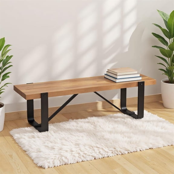 Topcobe 60" Entryway Bench Rustic Farmhouse Wooden Shoe Rack with Metal Frame, Furniture for Entryway, Living Room, Natural