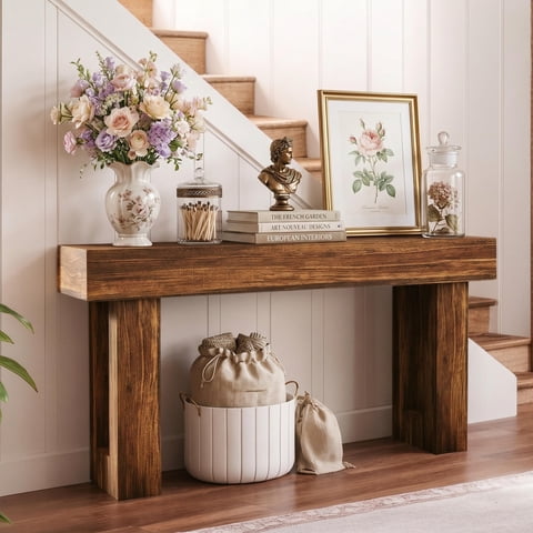 Topcobe 63-Inch Console Table, Farmhouse Wooden Sofa Table Entryway Table, Modern Furniture for Indoor, Living Room, Brown