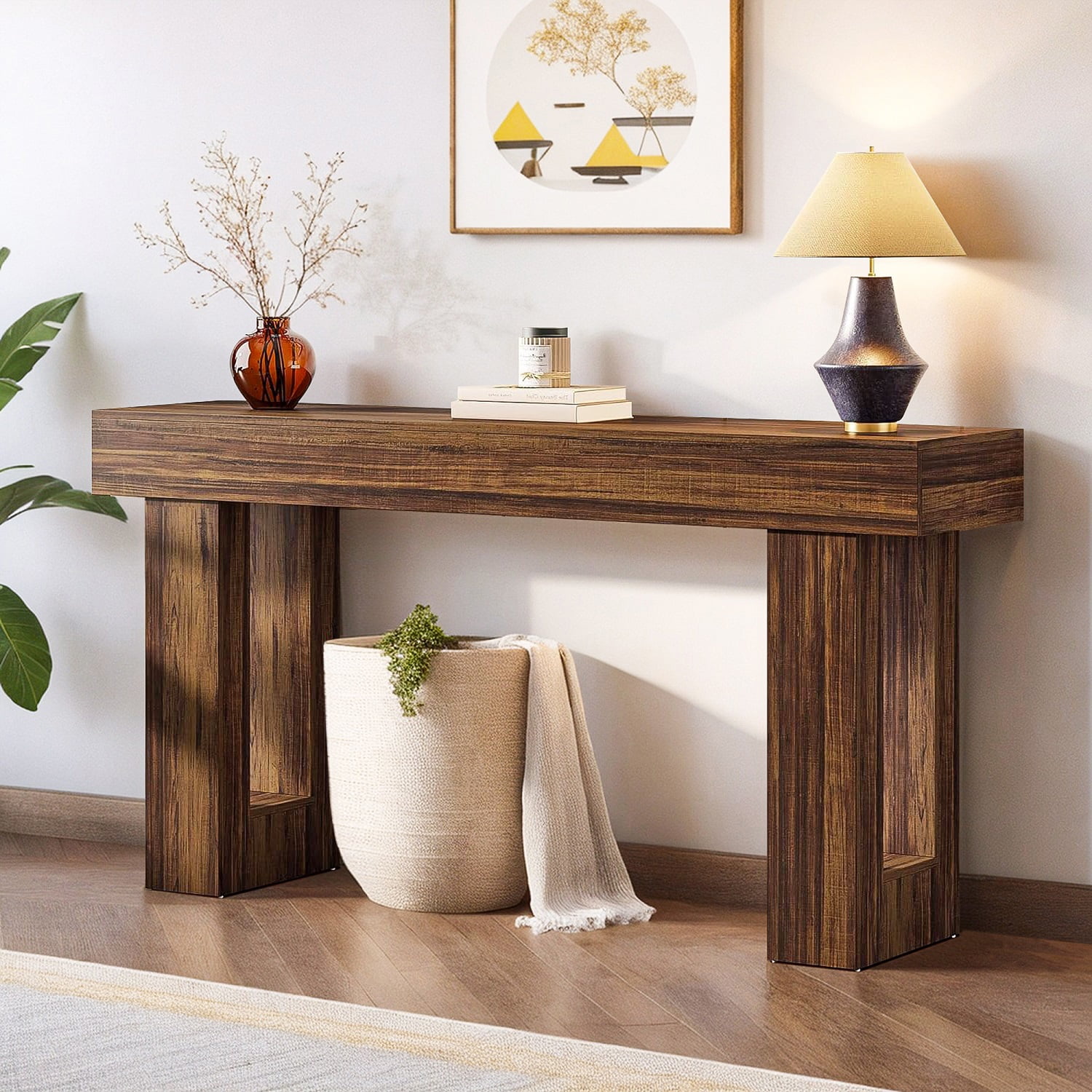 Topcobe 63-Inch Console Table, Farmhouse Wooden Sofa Table Entryway Table, Modern Furniture for Indoor, Living Room, Brown Topcobe 63-Inch Console Table, Farmhouse Wooden Sofa Table Entryway Table, Modern Furniture for Indoor, Living Room, Brown