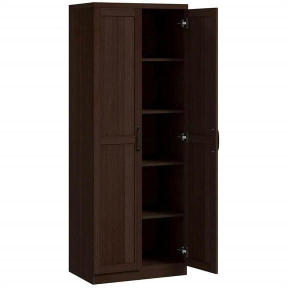 Topcobe 63-Inch Wide Pantry Cabinet, Freestanding Dining Room Storage with 2 Sliding Shelves, Rich Cinnamon Cherry Wood Grain Finish