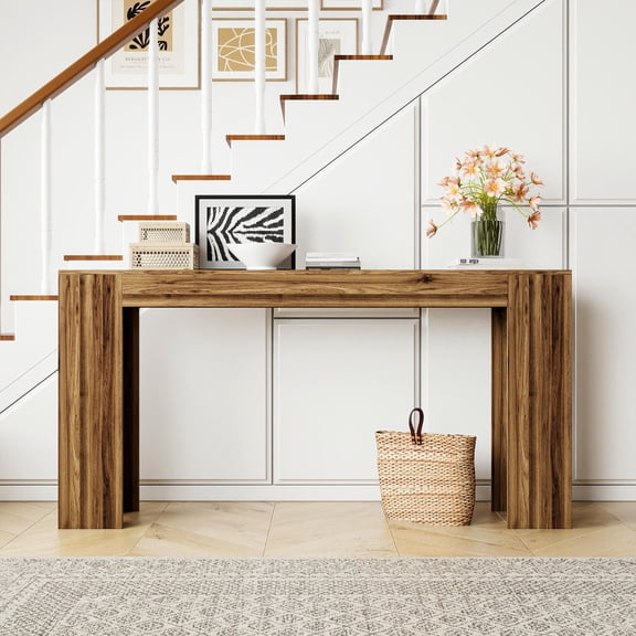 Topcobe 63" Modern Console Table, Solid Wood Entryway Hallway Sofa Table, Indoor Hallway Desk for Living Room, Walnut