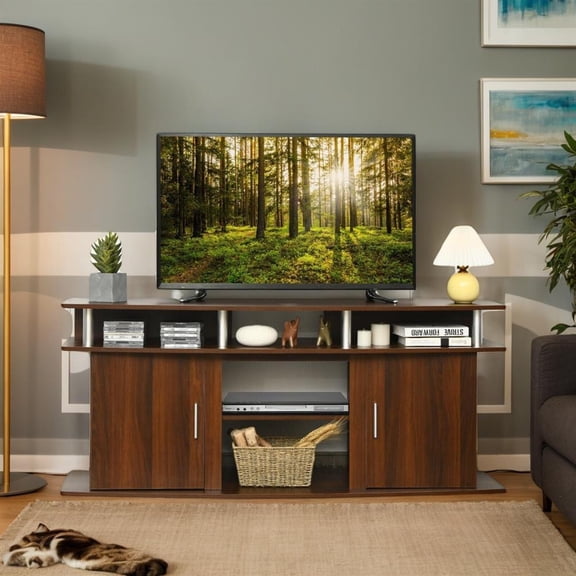 Topcobe 63" TV Entertainment Console Center with 2 Cabinets, Entertainment Center with Storage, TV Furniture for Living Room, Walnut