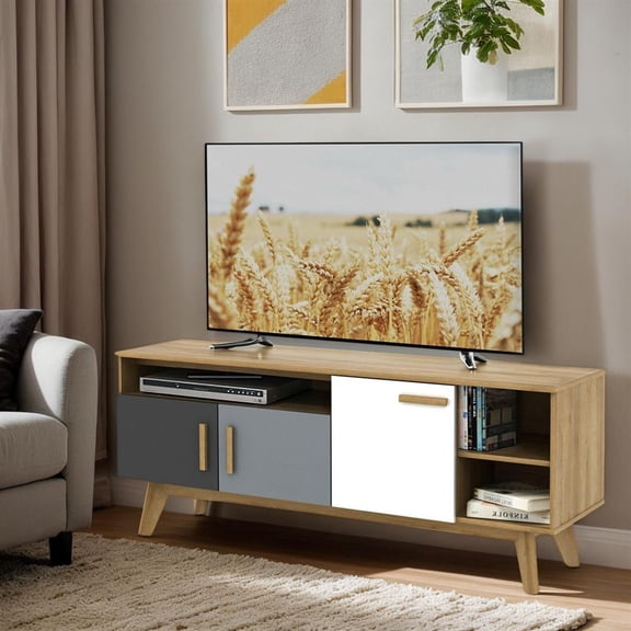 Topcobe 65" TV Stand with 3 Storage Cabinets and 3 Open Shelves for Bedroom Living Room, Modern TV Stands, TV Furniture for Living Room, Gray