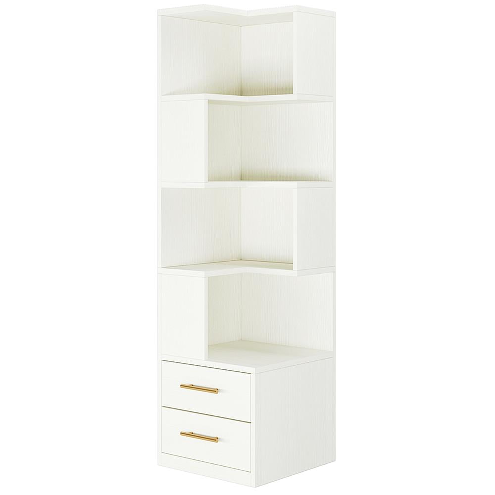 Topcobe 66.9" L-Shaped Bookshelf, Corner Bookcase With 5-Tier Shelf And 2 Drawers, Book Shelf, Shelves for Bedroom Living Room Topcobe 66.9" L-Shaped Bookshelf, Corner Bookcase With 5-Tier Shelf And 2 Drawers, Book Shelf, Shelves for Bedroom Living Room