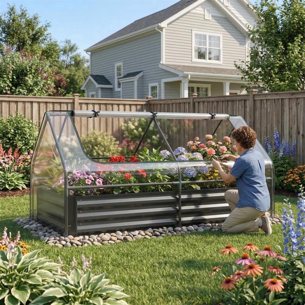 Topcobe 69 x 33 x 12 Inch Galvanized Raised Garden Bed with Cover, Vertical Planters for Outdoor Plants, Garden Beds Outdoor-Black
