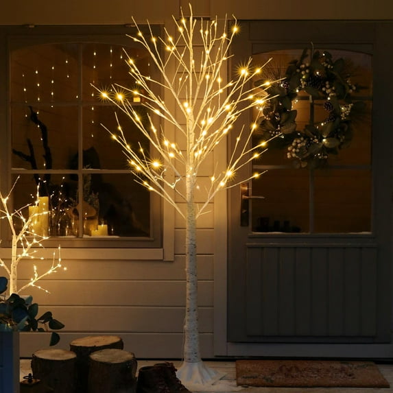 Topcobe 6FT Artificial Christmas Tree with 96 LED Lights & Metal Stand, Pre-Lit White Christmas Tree for Home Wedding Party Festival Decoration