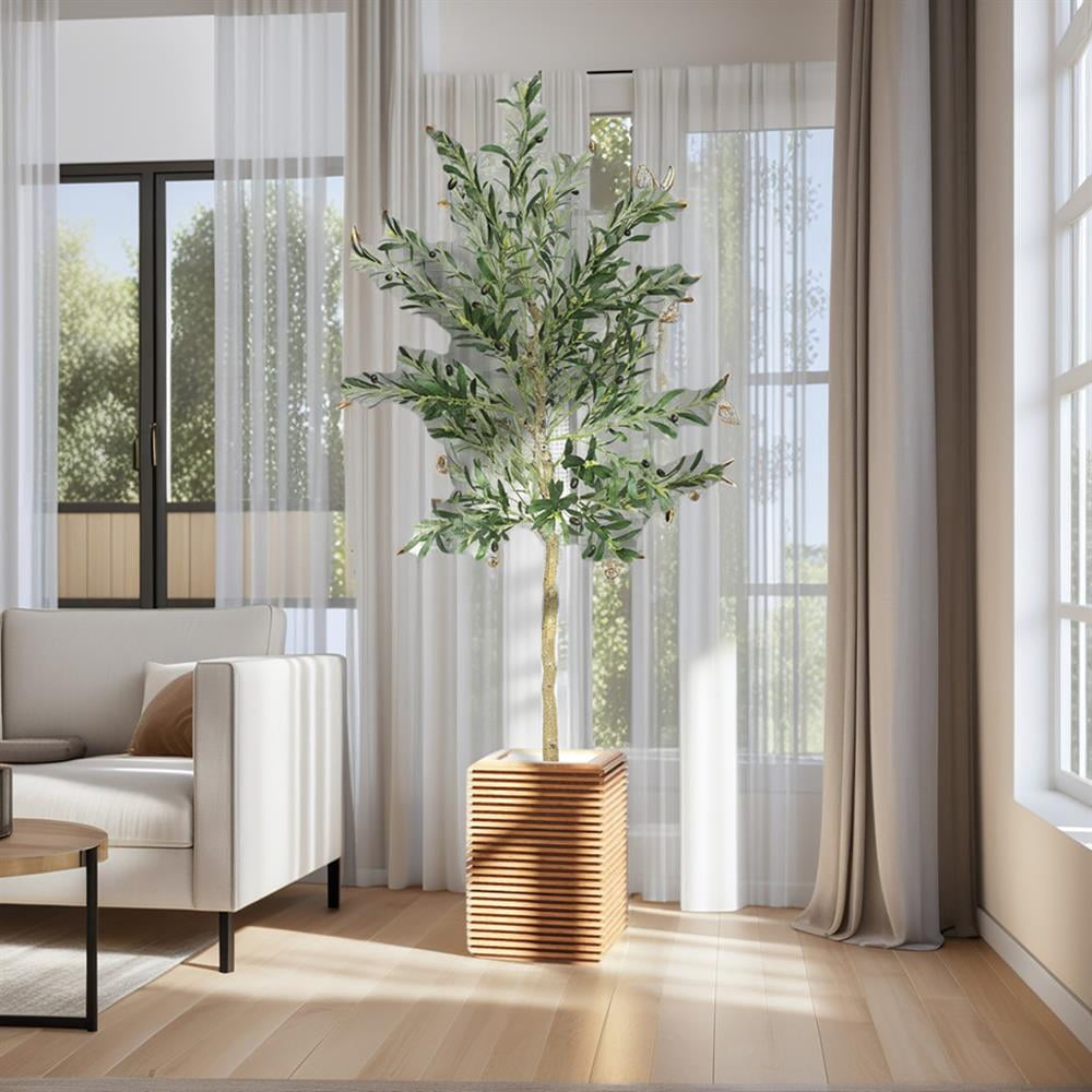 Topcobe 6ft Artificial Olive Tree in Pot with Silk Leaves, Fruits, Faux ...