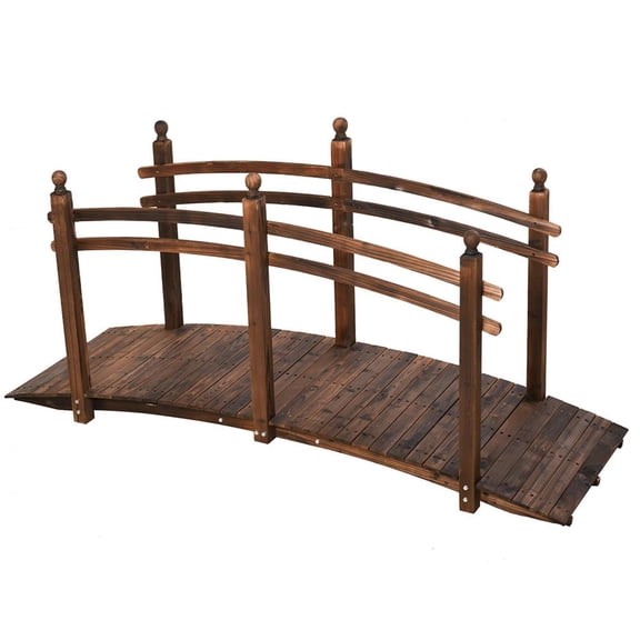 Topcobe 7.5' Fir Wood Garden Bridge Arc Walkway with Side Railings, Perfect for Backyards, Gardens, Streams, Outdoor Garden Bridge for Backyard, Carbonized