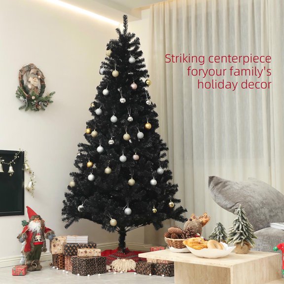 Topcobe 7.5ft Unlit Artificial Black Xmas Tree, Holiday Decor, 1346 Branch Tips, Auto Open, Steel Base, Christmas Tree for Indoor Decoration