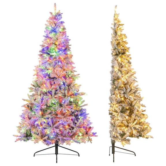 Topcobe 7 Feet Half Artificial Christmas Tree with 852 PE & PVC Branch Tips and 9 Modes, Christmas Decorations for Indoor Party-M