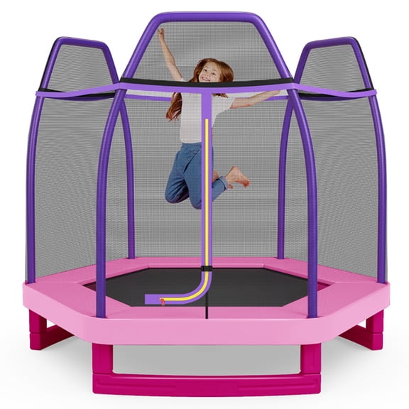 Topcobe 7 Feet Kids Recreational Bounce Jumper Trampoline, Recreational Trampolines for Kids, Large Trampoline for Outdoor Backyards-Pink