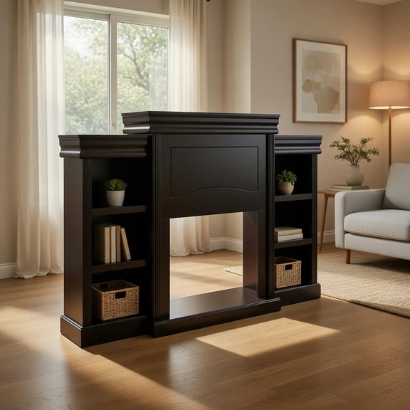 Topcobe 70" Modern Fireplace Media Entertainment Center with Bookcase, Entertainment Center with Storage, TV Furniture for Living Room, Modern TV Stands, Brown