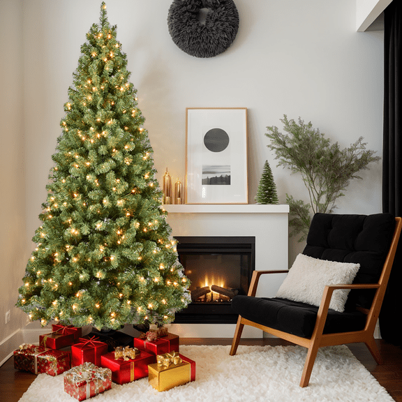 Topcobe 7Ft Pre-Lit PVC Christmas Tree with 400 UL Certified Lights, Memory Wire for Easy Assembly, Stable Metal Stand, Holiday Decor for Home Living Room, 1072 Tips