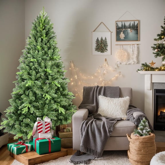Topcobe 7ft Premium Artificial Christmas Tree with Hinged Foldable Base, 1875 Mixed Branch Tips, Green, Memory Wire & Iron Wire Support