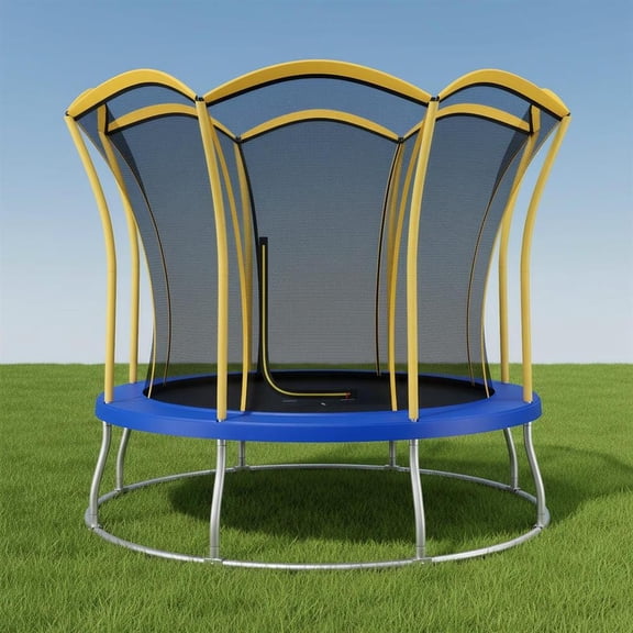 Topcobe 8 Feet Outdoor Unique Flower Shape Trampoline with Enclosure Net, Recreational Trampolines for Kids, Large Trampoline for Outdoor Backyards-Yellow