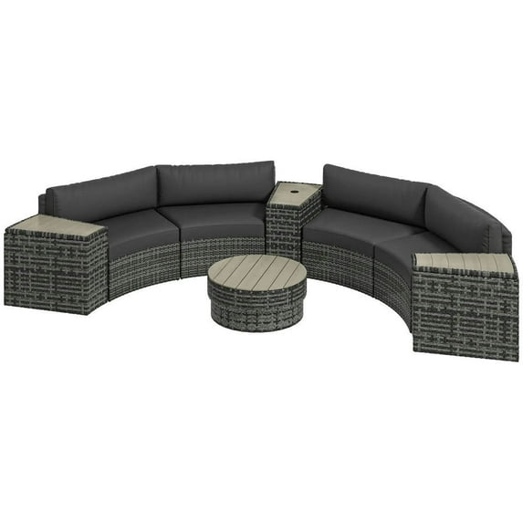 Topcobe 8-Piece Rattan Outdoor Sofa Set with 4 Sturdy Tables, Storage Compartment, and Umbrella Hole, Gray Collection