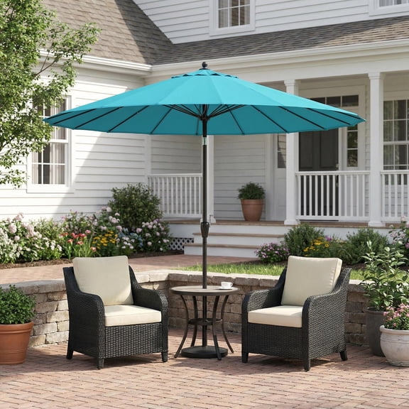 Topcobe 9 Feet Round Patio Umbrella with 18 Fiberglass Ribs, Sunbrella Patio Umbrellas, Turquoise