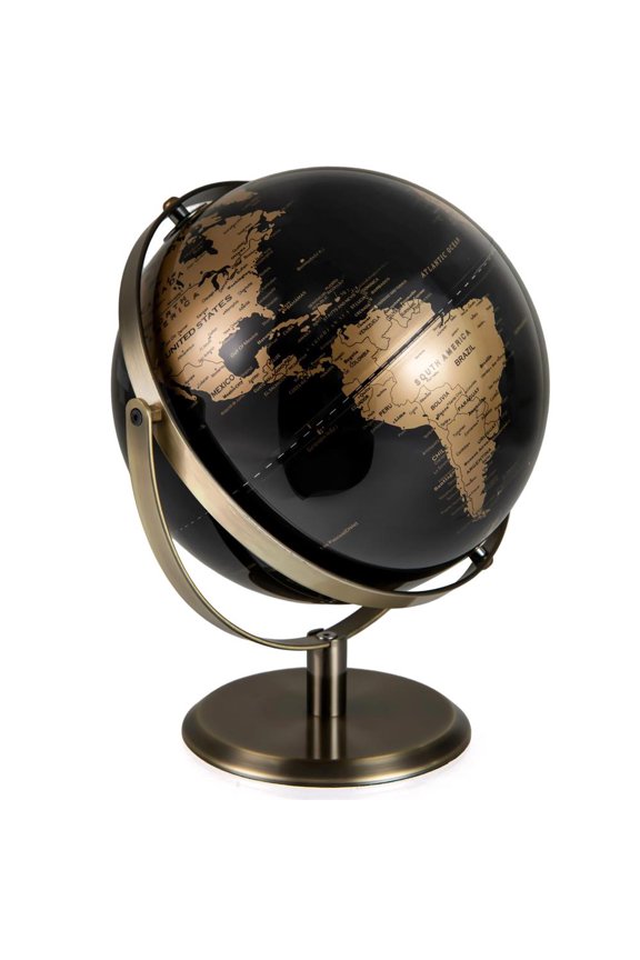 9-Inch Metallic Black World Globe with Metal Stand, Children's Gifts for Birthday Holidays-Golden
