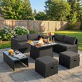 thumbnail image 1 of Topcobe 9 Pieces Outdoor Wicker Sectional with 35 Inch Gas Fire Pit Table, Outdoor Deck Furniture, Gray, 1 of 8