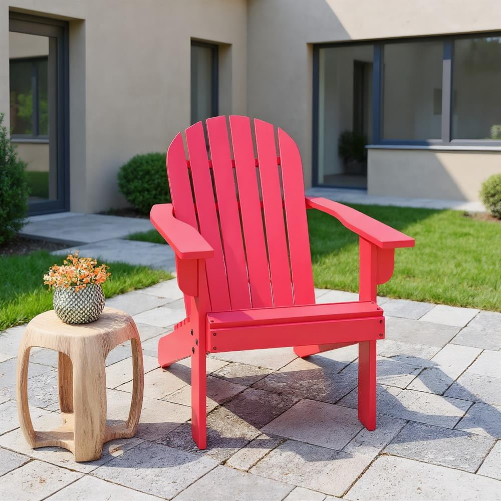 Topcobe Acacia Wood Lounge Patio Adirondack Chair with Inclined Seat, Outdoor Patio Furniture for Porch Balcony Garden Backyard-Red