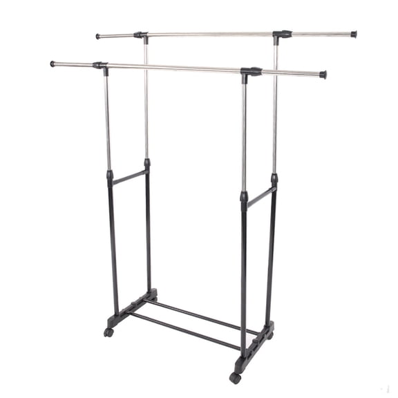 Garment Racks for Clothes, Black & Silver Stainless Steel Garment Racks with Wheels, Adjustable Rolling Garment Rack with Shoe Shelf, Portable Clothes Hanger Rack for Home Bedroom Laundryroom