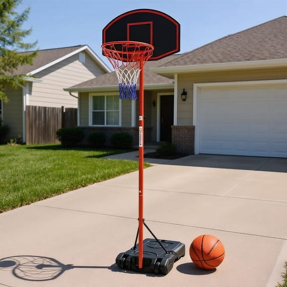 Topcobe Adjustable Basketball Hoop System Stand Portable with 2 Wheels Fillable Base, Outdoor Sports Equipment/Accessories-Black & Red