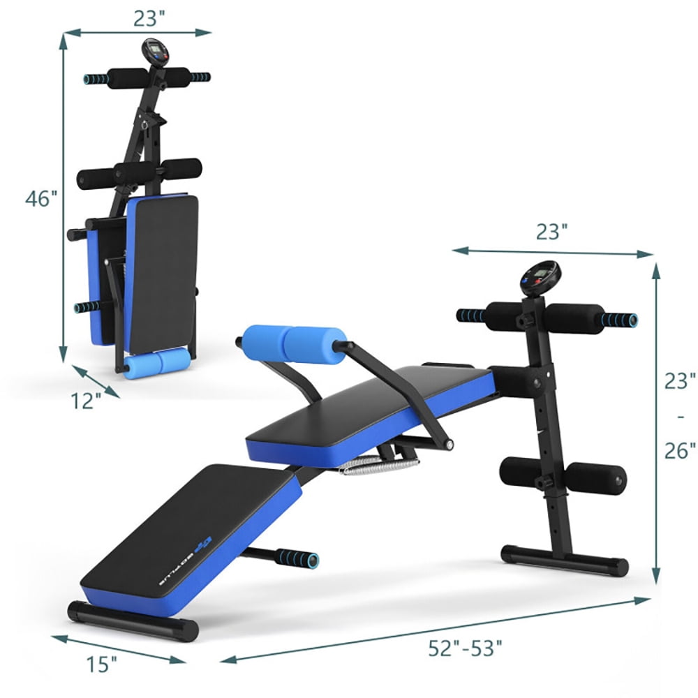 Topcobe Adjustable Sit Up Bench with LCD Monitor, Home Gym Workout Station Leg Exercise Machine, Blue Topcobe Adjustable Sit Up Bench with LCD Monitor, Home Gym Workout Station Leg Exercise Machine, Blue