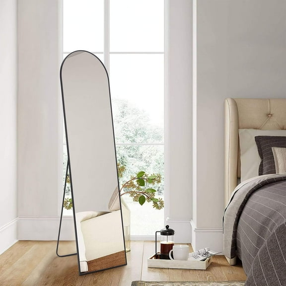 Topcobe Arch Mirror Full Length, 21" x 64" Floor Mirror with Stand, Aluminum Alloy Frame Full Body Mirror, Standing Hanging or Leaning Against Wall for Bedroom and Living Room, Black