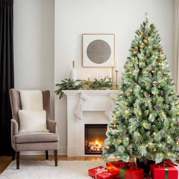 Topcobe Artificial 5ft Green Christmas Tree with Premium Hinged Design, 694 Mixed PVC/Hard Needle Tips, Pinecone Decor, Foldable Base for Indoor Holiday Decorating