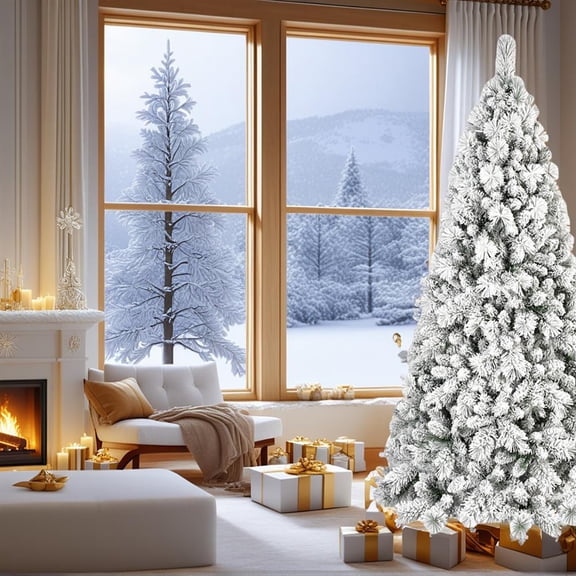 Topcobe Artificial 7ft LED-lit Christmas Tree with Premium Hinged Foldable Base for Indoor Holiday Decorating, 1060 Mixed Branch Tips with PVC & Hard Needle