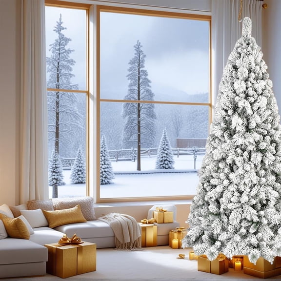 Topcobe Artificial Christmas Tree with Premium Hinged Design, 7.5ft Flocked Tree with Mixed Branch Tips in 1252 PVC/Hard Needles, Foldable Base for Indoor Holiday Decorating