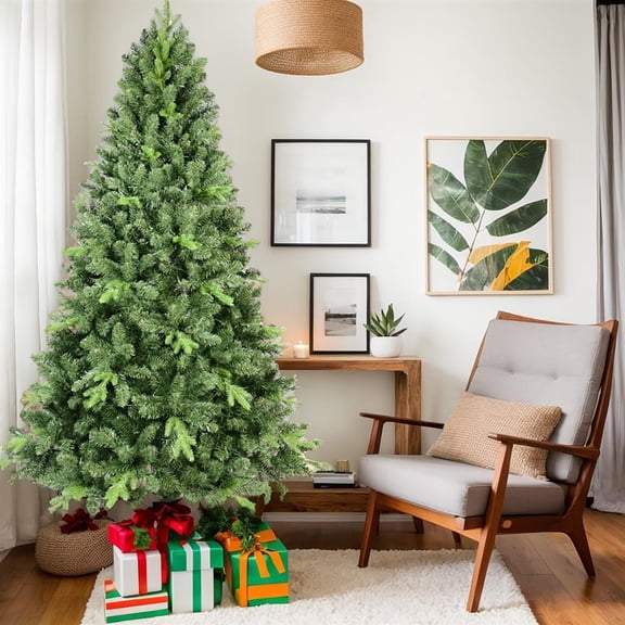 Topcobe Artificial Christmas Tree with Premium Hinged Design, 7.5ft Green Tree with 2155 Mixed PVC Needles, Memory Wire Support, Foldable Base for Indoor Holiday Decor