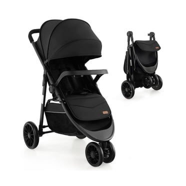 Topcobe Baby Jogging Stroller with Adjustable Canopy for Newborn, Toddler Stroller, Baby Wagon-Black