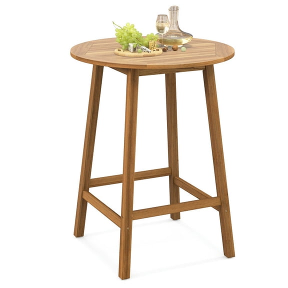 Topcobe Bar Height Table with Umbrella Hole and Slatted Tabletop for Outdoors, Outdoor Patio Furniture for Balcony Garden Backyard
