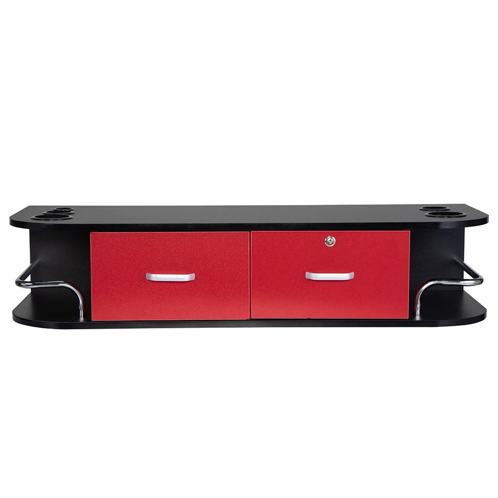 Topcobe Barber Styling Station - Wall Desk for Spaces - Modern Wall Mounted Beauty Salon Desk with Locking 2 Drawers, Black & Red