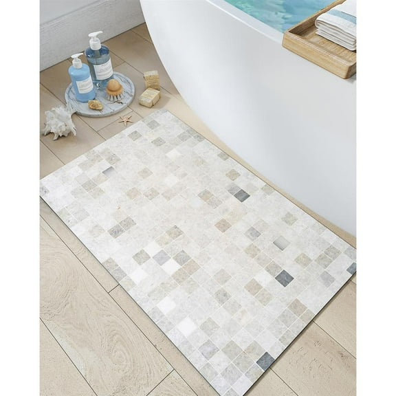 Topcobe Bath Mat Rug, Non-Slip Rubber Super Absorbent Ultra-Thin Bathroom Rugs, Under Doors, Washable Bathroom Floor Mats for Shower, Tub and Sink, 17"x30", Frosty Ground