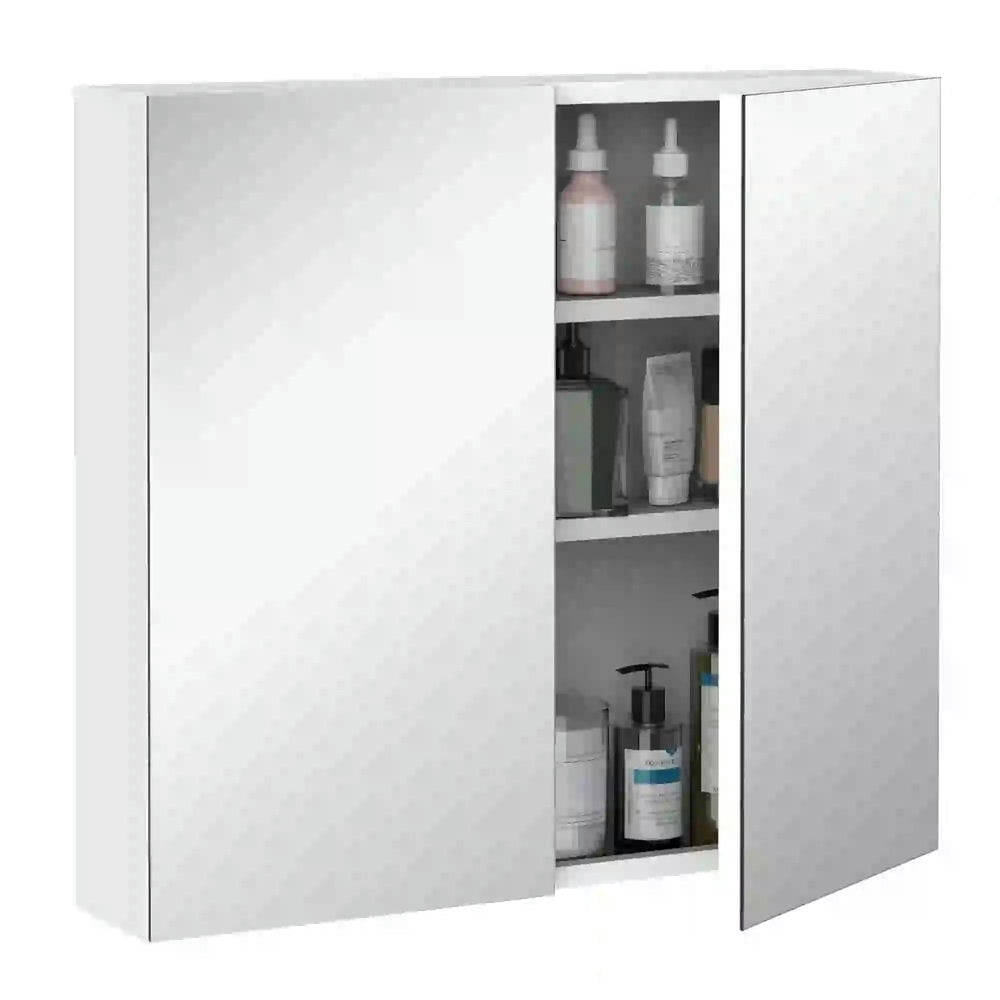 Topcobe Bathroom Mirrored Cabinet, 24"x22" Steel Frame Medicine Cabinet, Wall-Mounted Storage Organizer with Double Doors, Modern Furniture for Bathroom, White Topcobe Bathroom Mirrored Cabinet, 24"x22" Steel Frame Medicine Cabinet, Wall-Mounted Storage Organizer with Double Doors, Modern Furniture for Bathroom, White