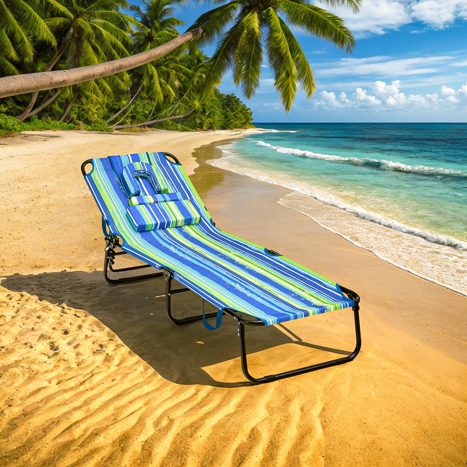 Topcobe Beach Chaise Lounge Chair with Face Hole and Removable Pillow ...