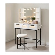Topcobe Bedroom Makeup Vanity Desk with Hollywood Mirror and Lights, Modern Furniture for Indoor-White