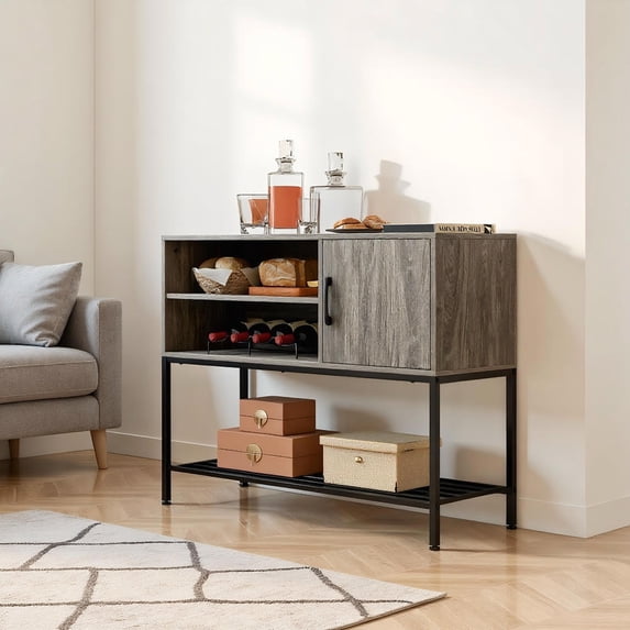 Topcobe Buffet Sideboard Coffee Bar Cabinet with Power Outlets and USB Ports, Storage Cabinets for Living Room-Gray