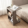 thumbnail image 1 of Topcobe C-Shaped Rolling End Side with Back Storage Shelves beside Sofa, Small End Tables Sofa Table for Small Spaces, Living Room Furniture, Gray, 1 of 9