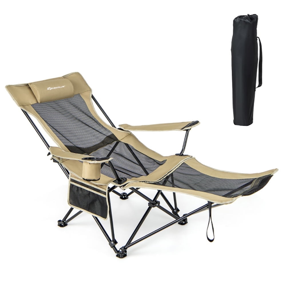 Topcobe Camping Lounge Chair with Detachable Footrest Adjustable Backrest, Portable Folding Chair, Khaki Topcobe Camping Lounge Chair with Detachable Footrest Adjustable Backrest, Portable Folding Chair, Khaki