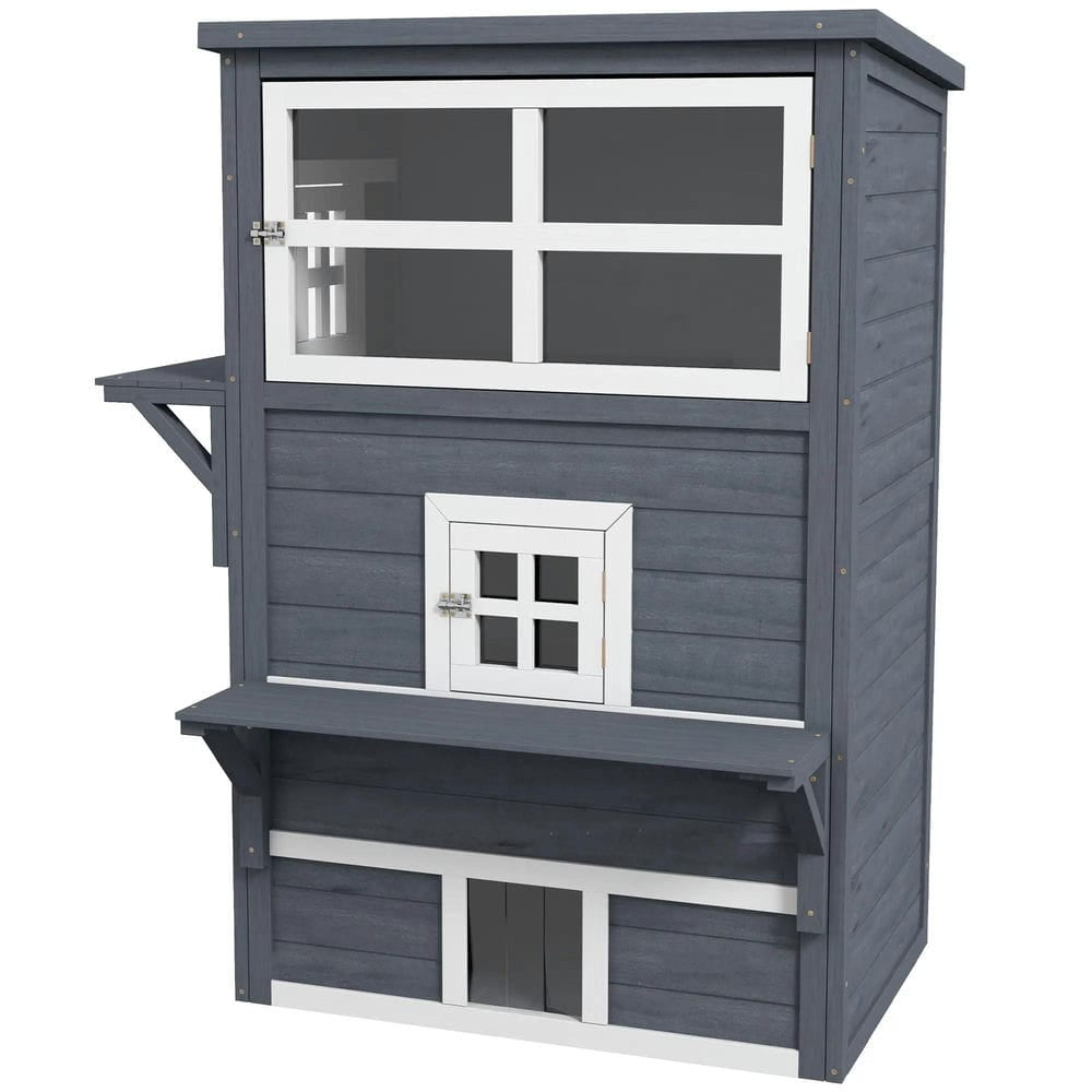 Topcobe Cat House, Outdoor 3-Tier Kitty Shelter, Weather Resistant, w/ Escape Door, Outdoor Wooden Feral Cat Shelter