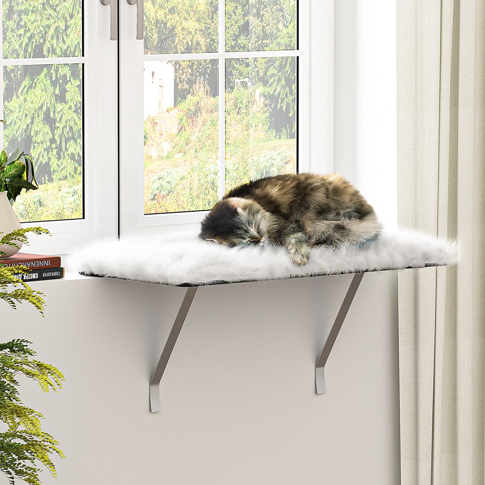 Topcobe Cat Window Perch for Indoor Cats, Modern Window Mounted Pet Cat Bed Shelf for Rest, White