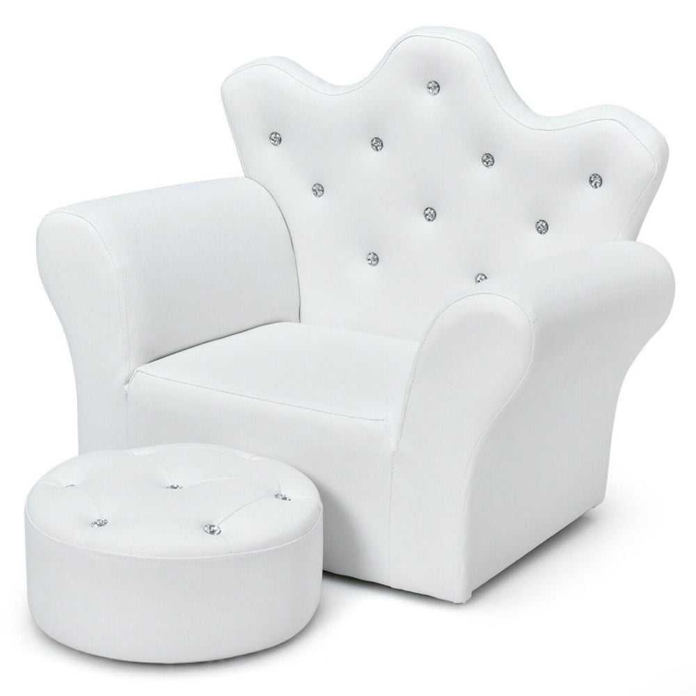 Topcobe Children Upholstered Princess Sofa with Ottoman and Diamond Decoration for Boys and Girls, Toddler Living Room Chair-White Topcobe Children Upholstered Princess Sofa with Ottoman and Diamond Decoration for Boys and Girls, Toddler Living Room Chair-White